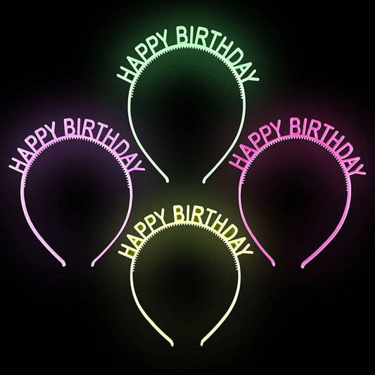 6" Glow In The Dark Happy Birthday Headband 12 Pc.